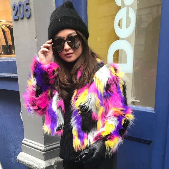 MULTICOLORED FAUX FUR COAT - Elle Multi Faux Fur Jacket - Sold out online! - Picture 7 of 8